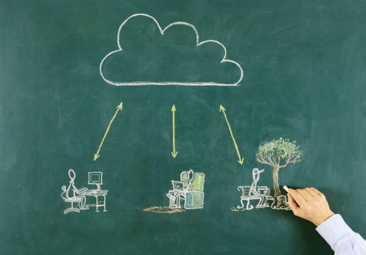 Hand sketching 'Cloud computing'concept on blackboard