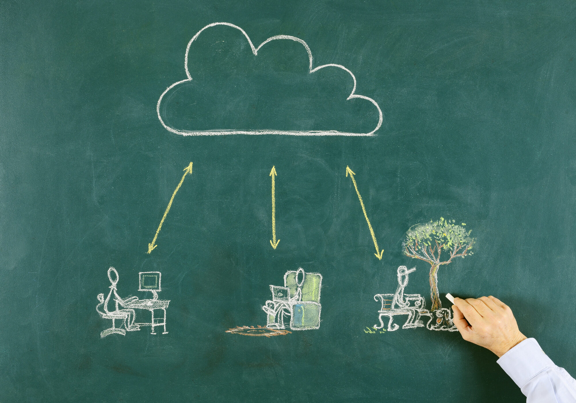 Hand sketching 'Cloud computing'concept on blackboard